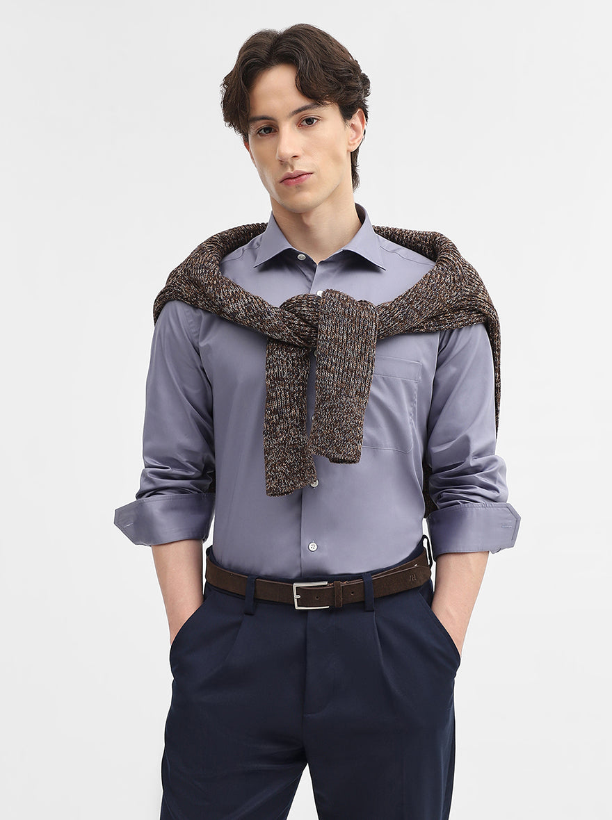 Dark Blue Solid Slim Fit Formal Shirt | JadeBlue Super Luxe