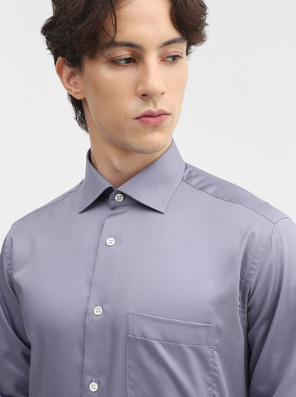 Dark Blue Solid Slim Fit Formal Shirt | JadeBlue Super Luxe