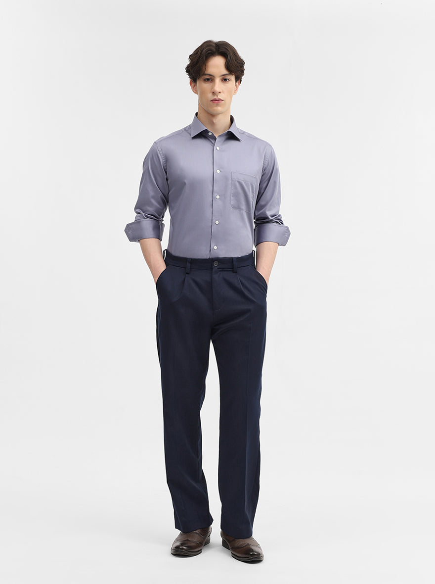 Dark Blue Solid Slim Fit Formal Shirt | JadeBlue Super Luxe