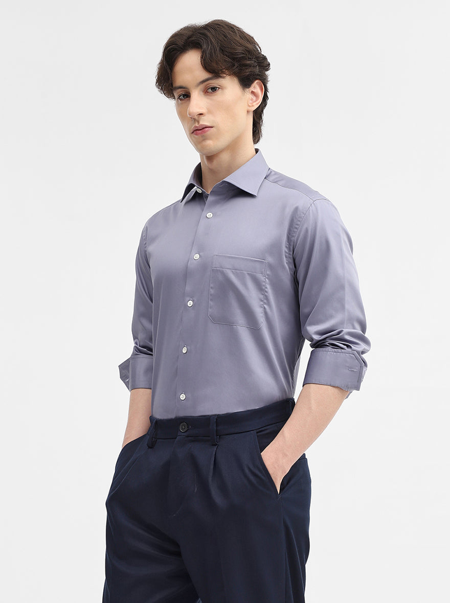 Dark Blue Solid Slim Fit Formal Shirt | JadeBlue Super Luxe