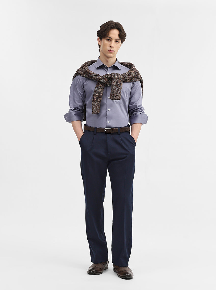 Dark Blue Solid Slim Fit Formal Shirt | JadeBlue Super Luxe