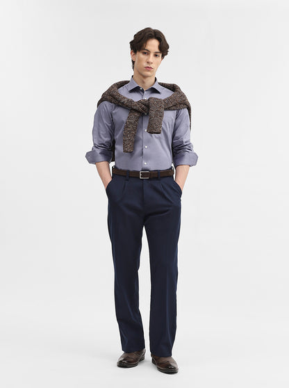 Dark Blue Solid Slim Fit Formal Shirt | JadeBlue Super Luxe