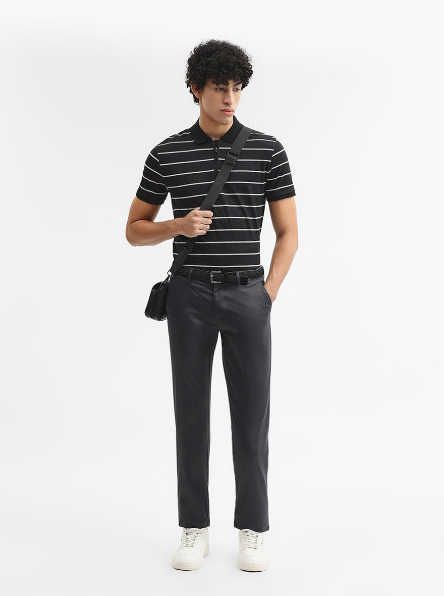 Dark Grey Checked Super Slim Fit Casual Trouser | Greenfibre