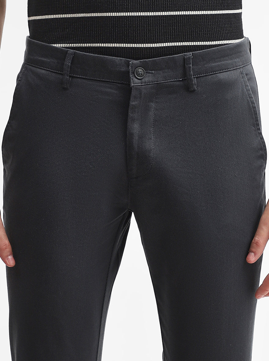 Dark Grey Checked Super Slim Fit Casual Trouser | Greenfibre