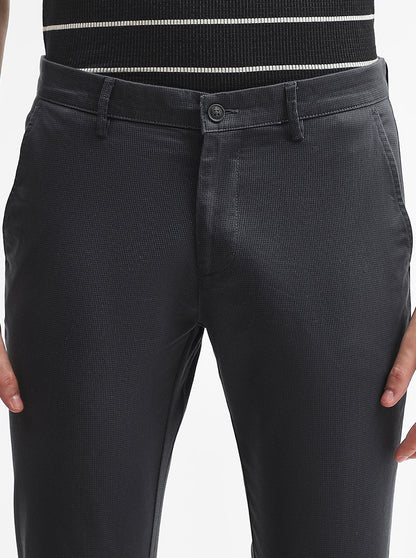 Dark Grey Checked Super Slim Fit Casual Trouser | Greenfibre