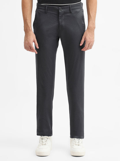 Dark Grey Checked Super Slim Fit Casual Trouser | Greenfibre