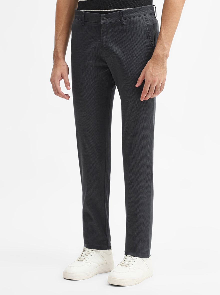 Dark Grey Checked Super Slim Fit Casual Trouser | Greenfibre
