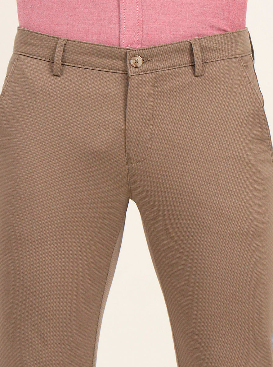 Light Brown Printed Super Slim Fit Casual Trouser | Greenfibre