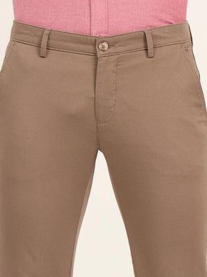 Light Brown Printed Super Slim Fit Casual Trouser | Greenfibre