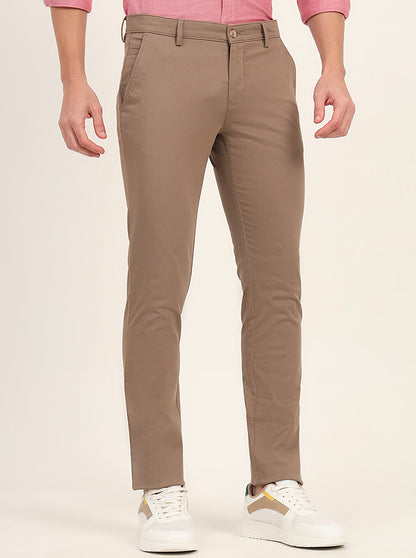 Light Brown Printed Super Slim Fit Casual Trouser | Greenfibre