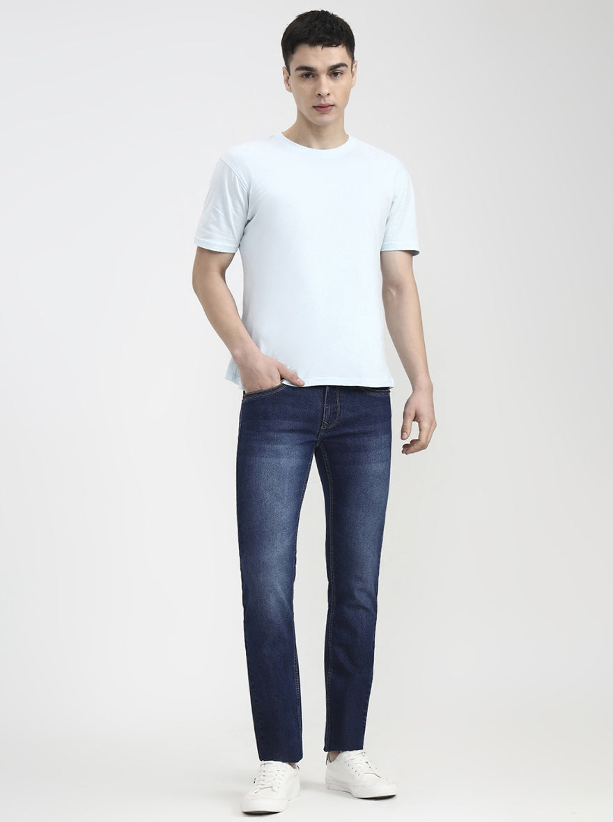 Mid Denim Blue Washed Narrow Fit Jeans | Greenfibre