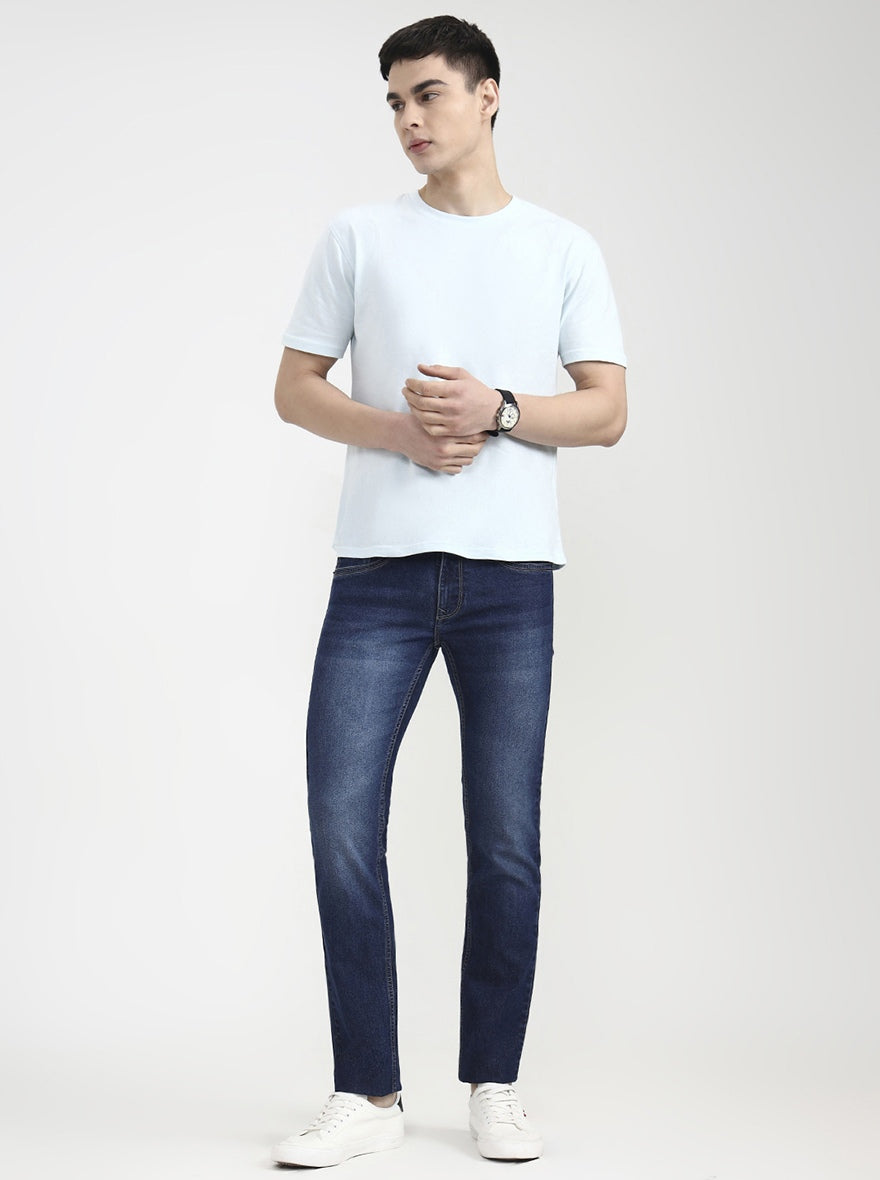 Mid Denim Blue Washed Narrow Fit Jeans | Greenfibre