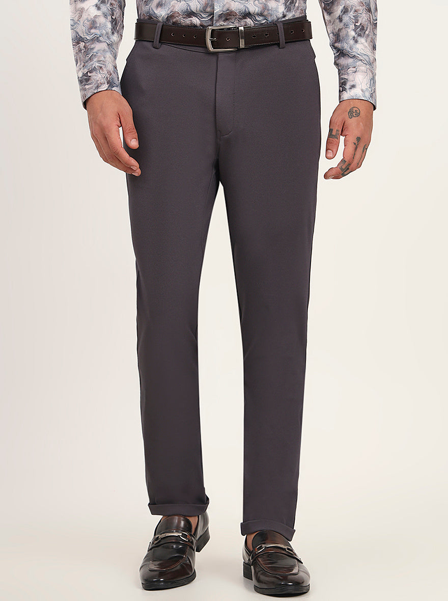 Dark Grey Solid Slim Fit Club Wear Trouser | JB Studio