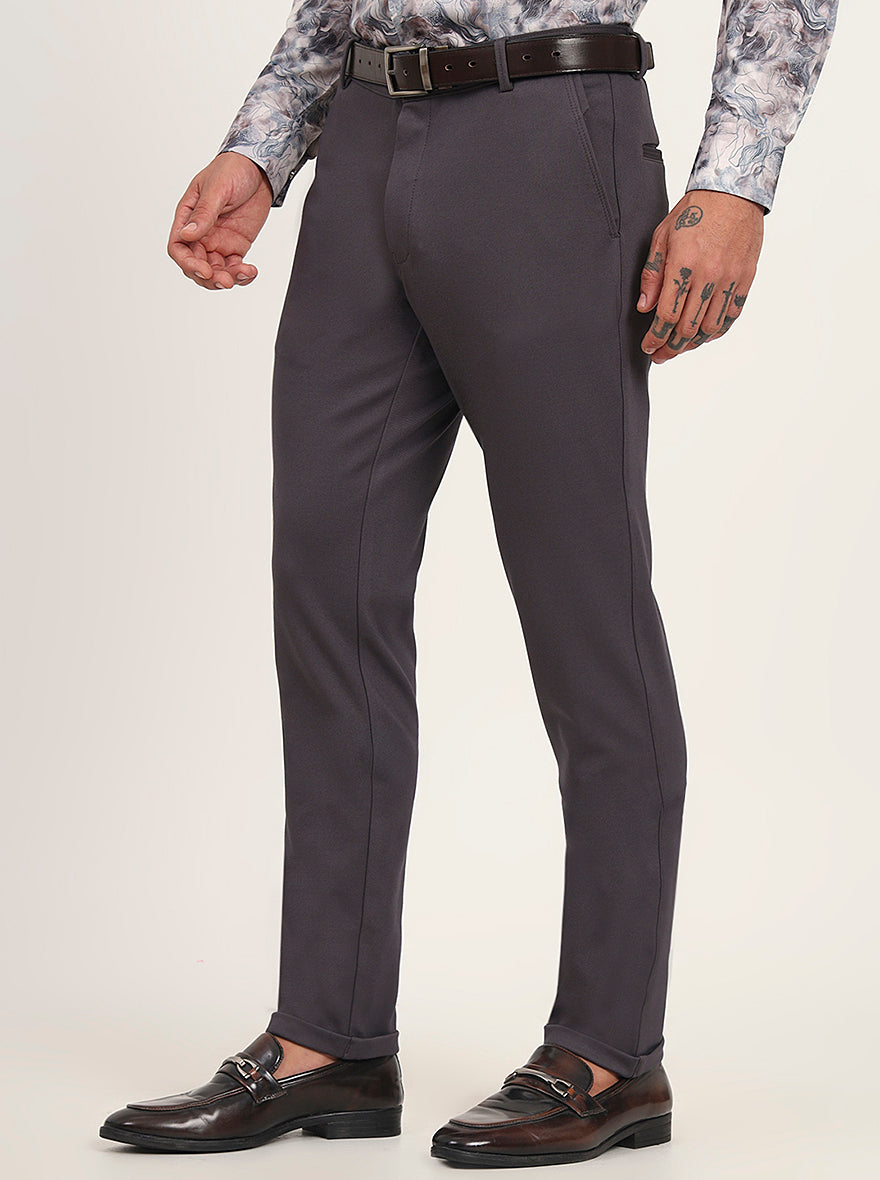 Dark Grey Solid Slim Fit Club Wear Trouser | JB Studio