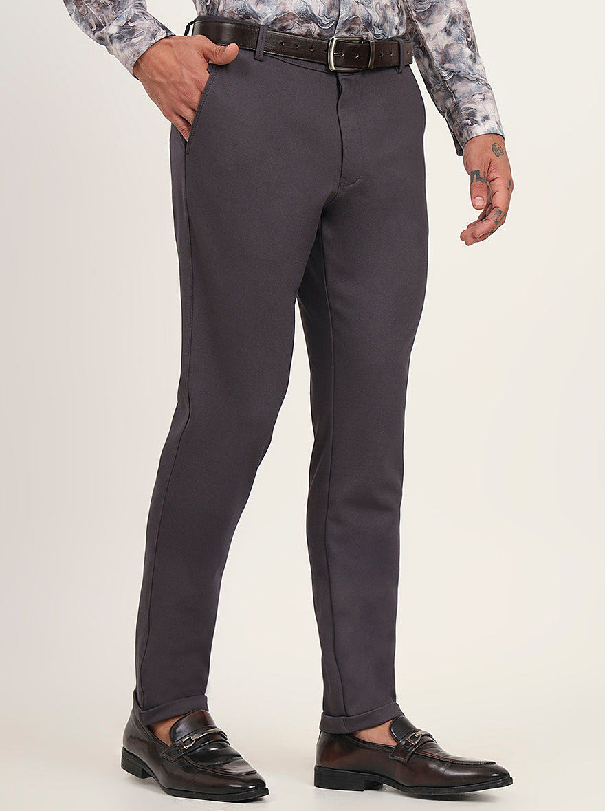 Dark Grey Solid Slim Fit Club Wear Trouser | JB Studio