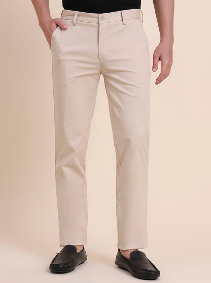 Fawn Solid Uno Fit Casual Trouser | JadeBlue