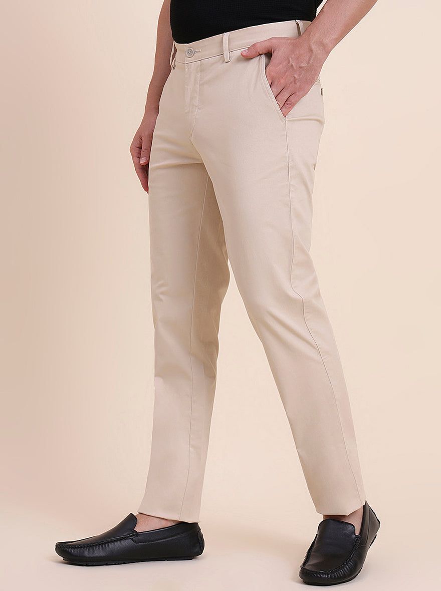 Fawn Solid Uno Fit Casual Trouser | JadeBlue