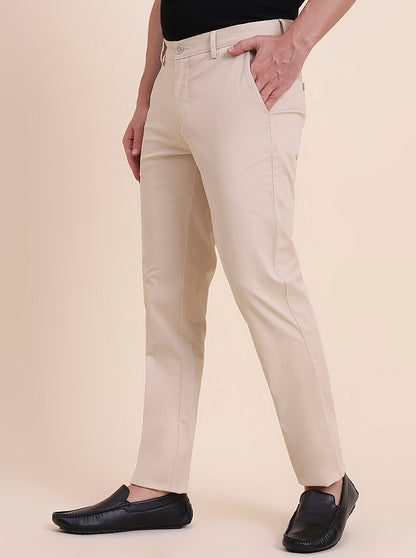 Fawn Solid Uno Fit Casual Trouser | JadeBlue