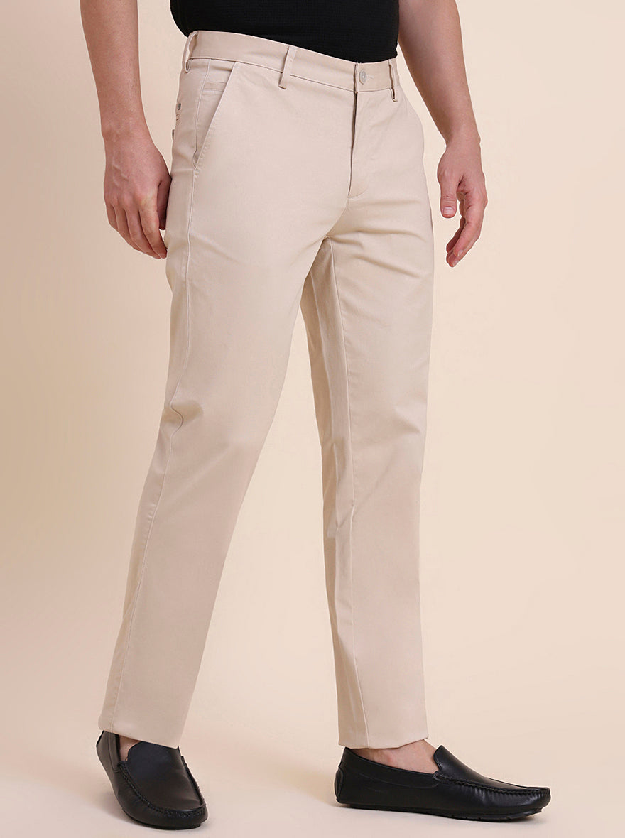 Fawn Solid Uno Fit Casual Trouser | JadeBlue