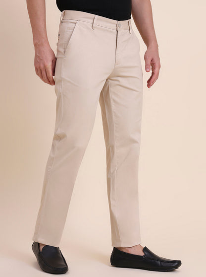 Fawn Solid Uno Fit Casual Trouser | JadeBlue