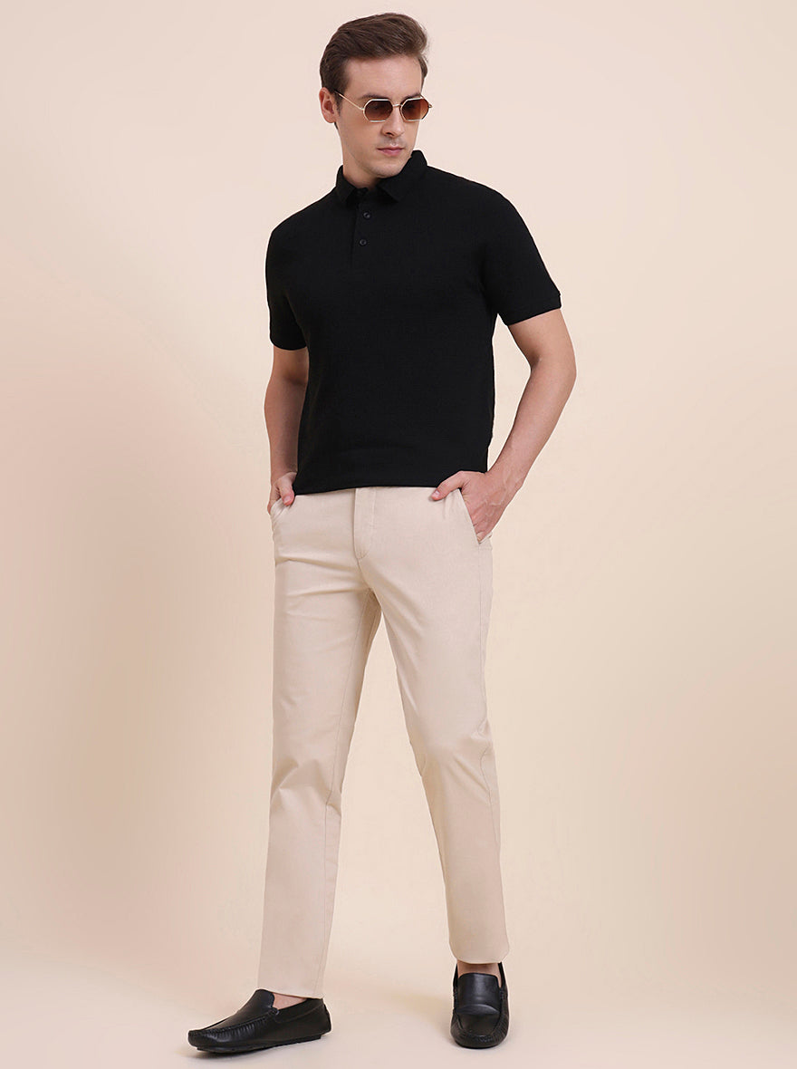 Fawn Solid Uno Fit Casual Trouser | JadeBlue