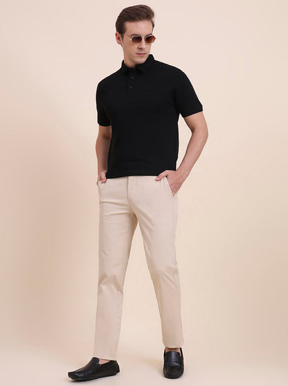 Fawn Solid Uno Fit Casual Trouser | JadeBlue