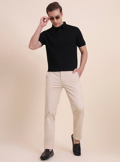 Fawn Solid Uno Fit Casual Trouser | JadeBlue