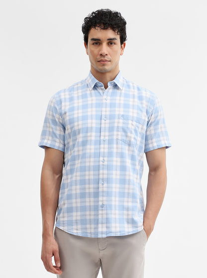 Blue Checked Smart Fit Semi Casual Shirt | Greenfibre