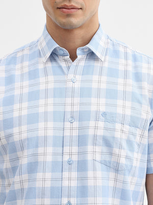 Blue Checked Smart Fit Semi Casual Shirt | Greenfibre