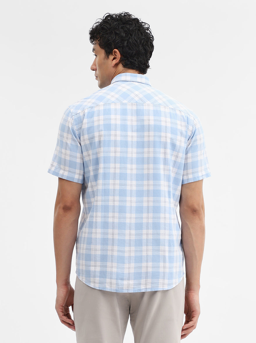Blue Checked Smart Fit Semi Casual Shirt | Greenfibre