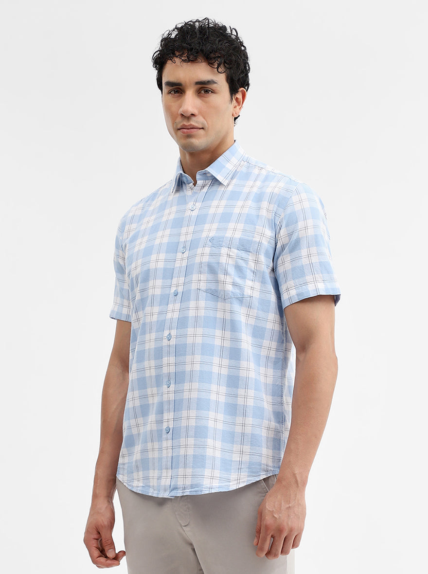 Blue Checked Smart Fit Semi Casual Shirt | Greenfibre