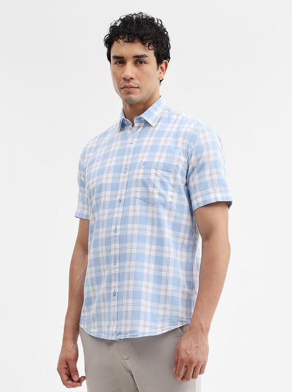 Blue Checked Smart Fit Semi Casual Shirt | Greenfibre