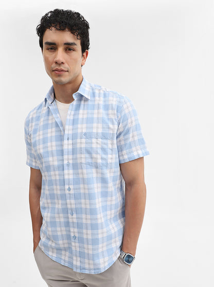 Blue Checked Smart Fit Semi Casual Shirt | Greenfibre