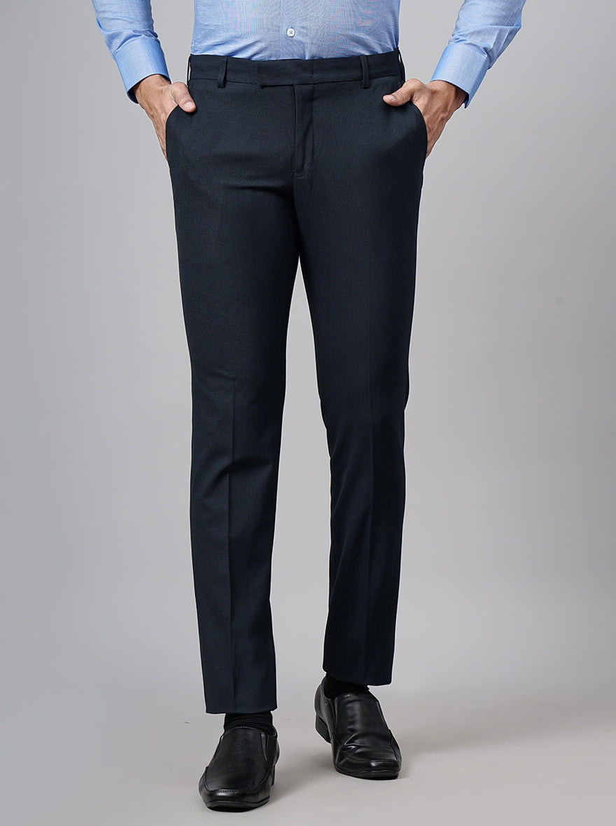 Navy Blue Solid Super Slim Fit Formal Trouser | JadeBlue Youth