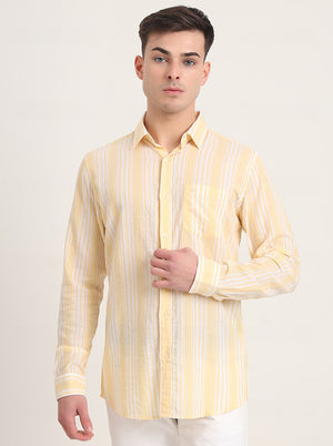 Light Yellow Striped Slim Fit Casual Shirt | JadeBlue