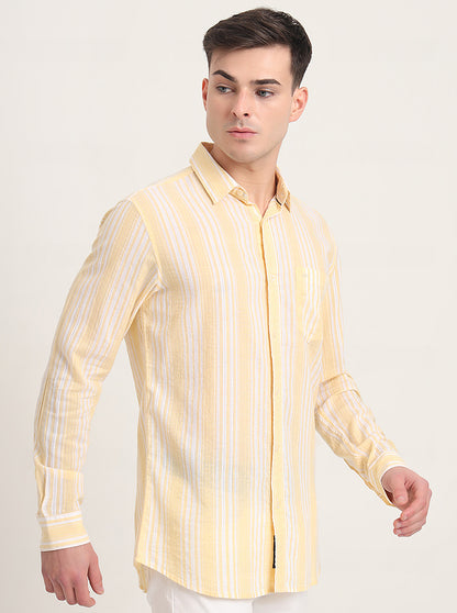 Light Yellow Striped Slim Fit Casual Shirt | JadeBlue