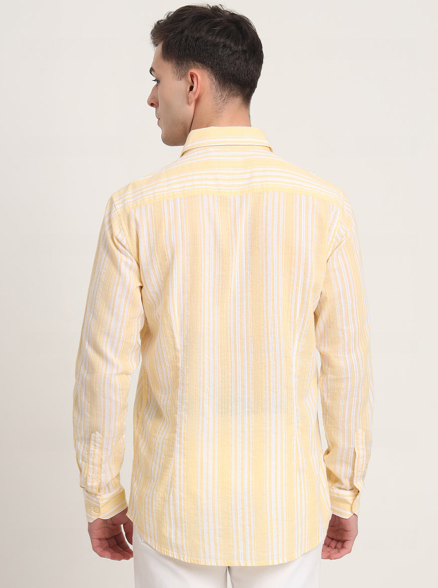 Light Yellow Striped Slim Fit Casual Shirt | JadeBlue
