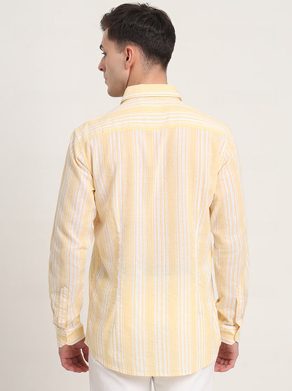 Light Yellow Striped Slim Fit Casual Shirt | JadeBlue