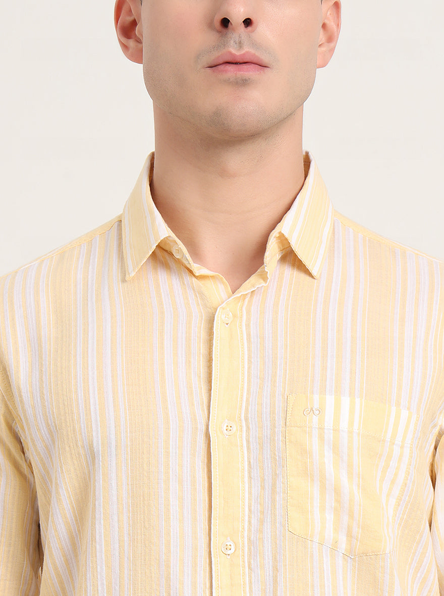 Light Yellow Striped Slim Fit Casual Shirt | JadeBlue