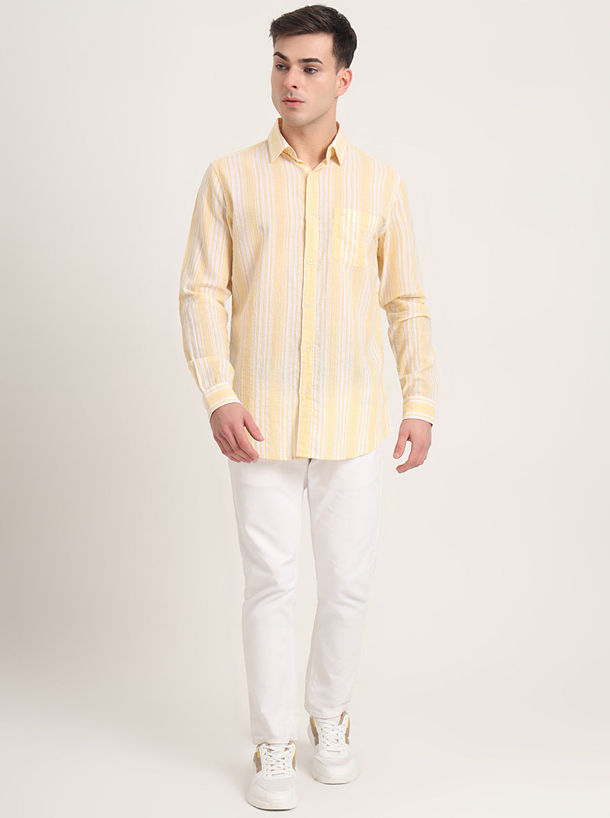 Light Yellow Striped Slim Fit Casual Shirt | JadeBlue