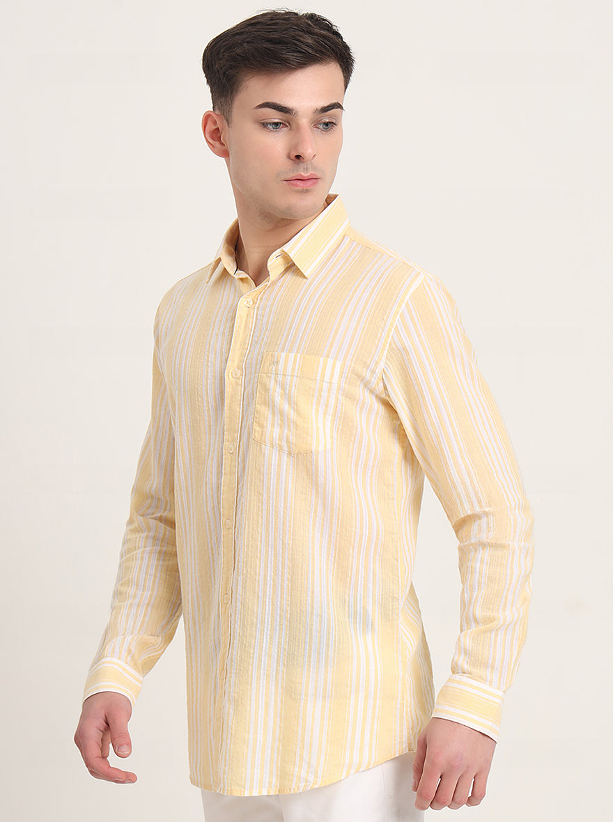 Light Yellow Striped Slim Fit Casual Shirt | JadeBlue