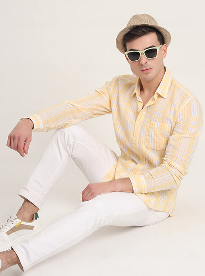 Light Yellow Striped Slim Fit Casual Shirt | JadeBlue