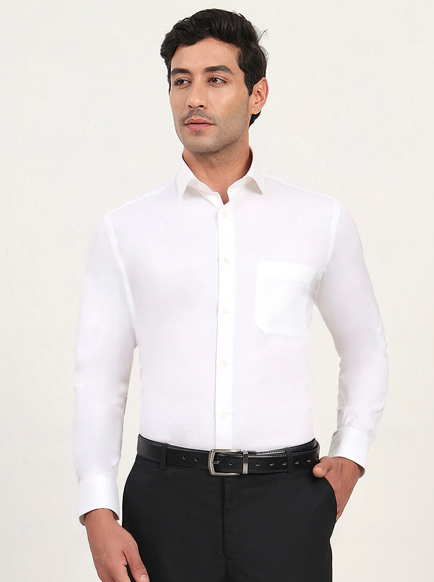 White Solid Slim Fit Formal Shirt | Metal