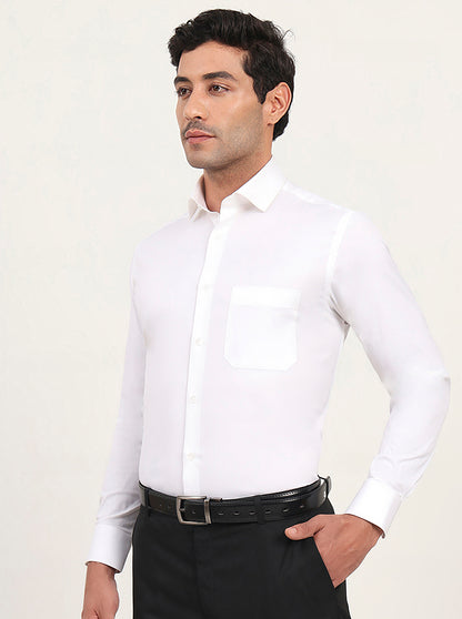 White Solid Slim Fit Formal Shirt | Metal