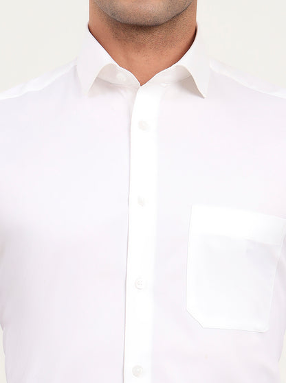 White Solid Slim Fit Formal Shirt | Metal