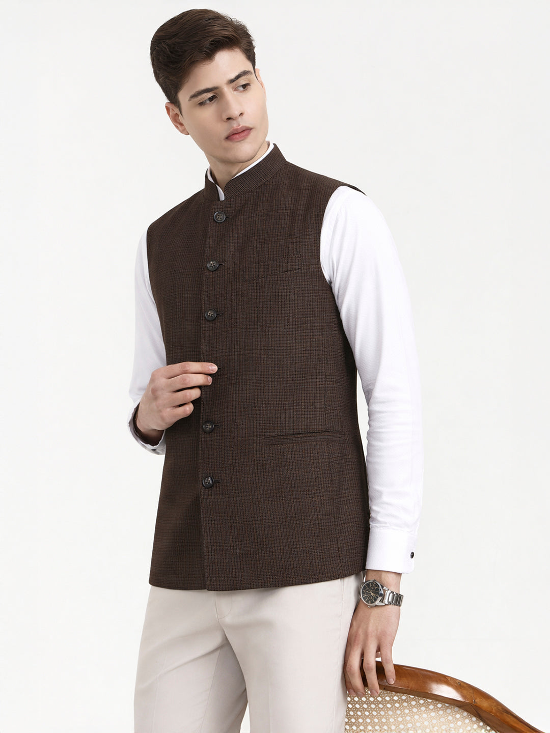 Brown Solid  Modi Jacket | JadeBlue