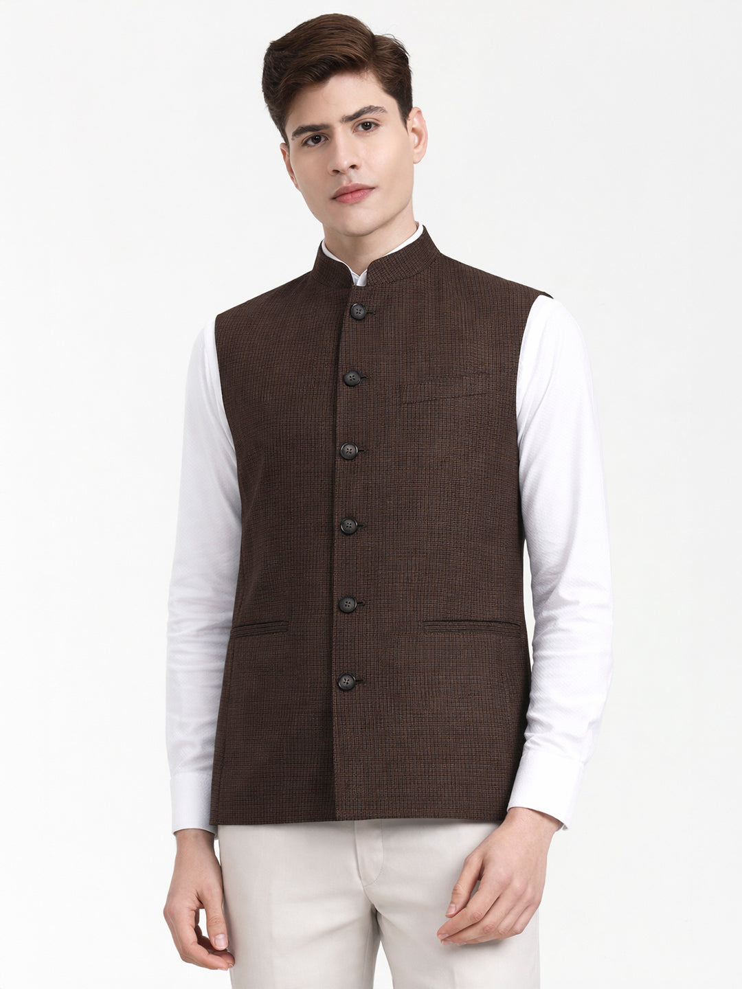 Brown Solid  Modi Jacket | JadeBlue