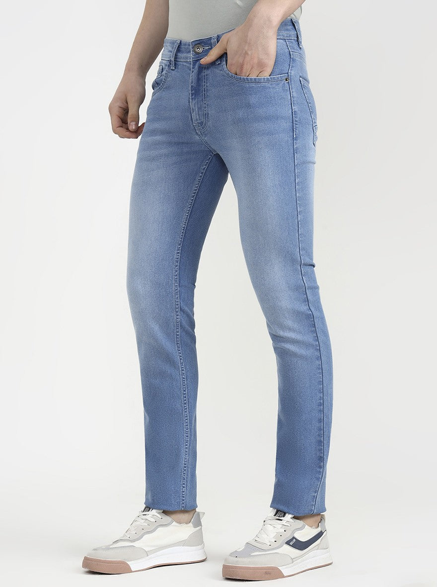 Light Blue Solid Narrow Fit Jeans | Greenfibre