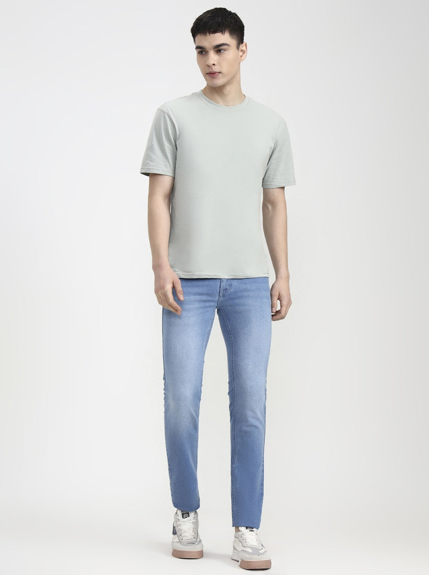 Light Blue Solid Narrow Fit Jeans | Greenfibre