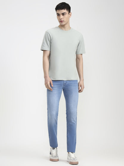 Light Blue Solid Narrow Fit Jeans | Greenfibre